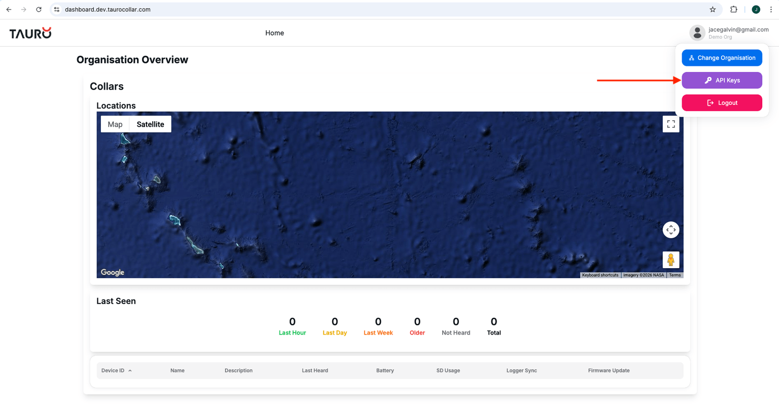 Dropdown Menu API Keys